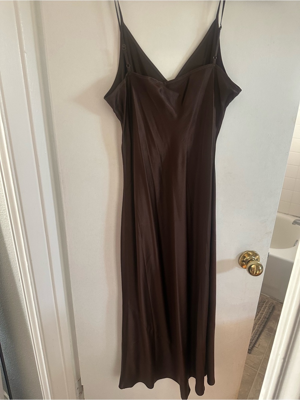 Quince Hot Fudge Washable Silk Slip Dress with Spaghetti Straps - Picture 3 of 4